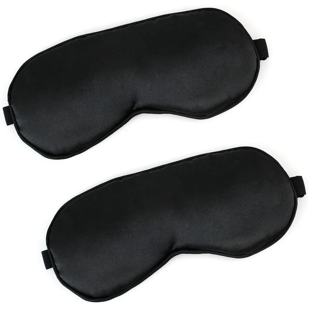 2 PCS Black Satin Sleep Masks Adjustable Silk Eye Covers Blind Folds Party Games